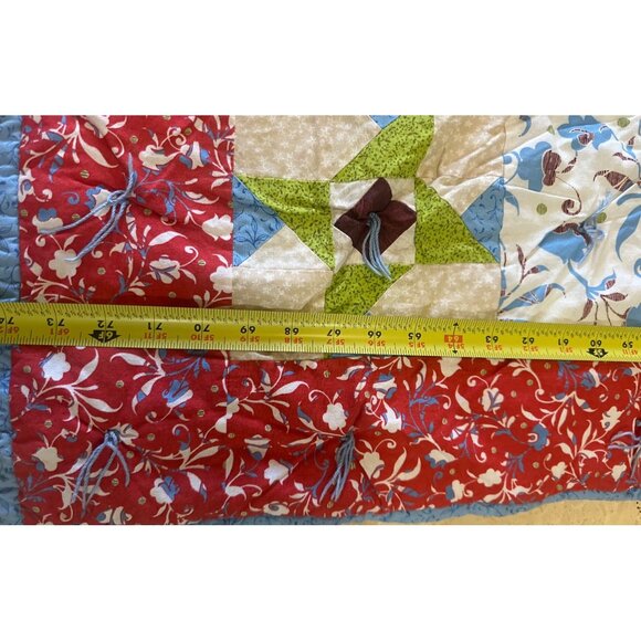 Vintage-Style Handmade Patchwork Quilt 82”x72” – Cozy Farmhouse Shabby Chic Red - Picture 8 of 10